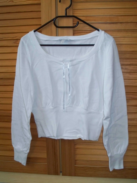 MELROSE// Weißes Langarm-Shirt mit breitem Bund Gr. 36/ 38