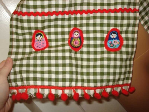 Dawanda Handmade Unikat Retro Schal mit Matruschka kariert Bommeln