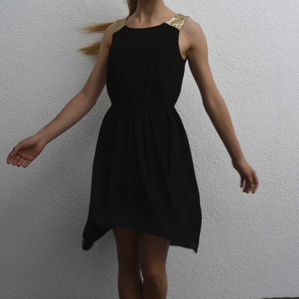 Primark Vokuhila Kleid Schwarz Gold Glitzer Pailetten