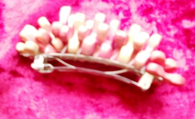 Haarspange, rosa/hellgelb, Holz