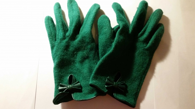 Handschuhe mit Schleife , Vintage dunkelgrün