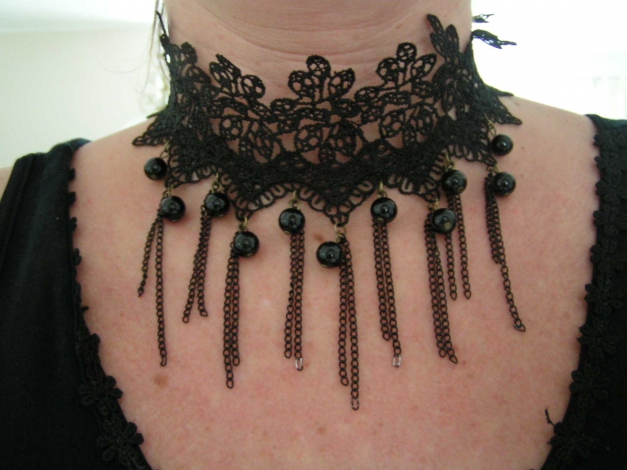 Kette Spitze Collier Halsband schwarz Gothic Burlesque Steampunk Barock Choker
