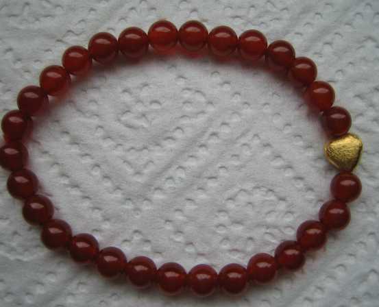 Armband Karneol Perlen 6mm Herz 925er Silber vergoldet