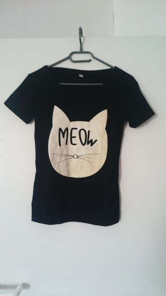 schwarzes Shirt Katze meow Druck