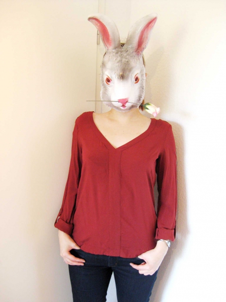 Edle luftige Tunika-Bluse, Langarm mit aufrollbaren Ärmeln, weinrot, Esprit, Gr. 36/38