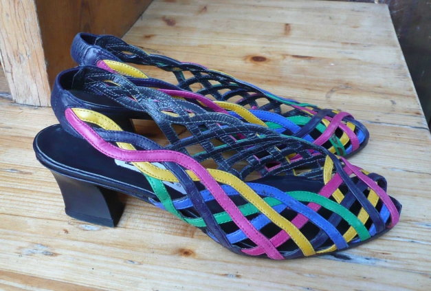 Bally 80er Vintage Peeptoes Slingbacks Sandaletten Gr. 36 bunt