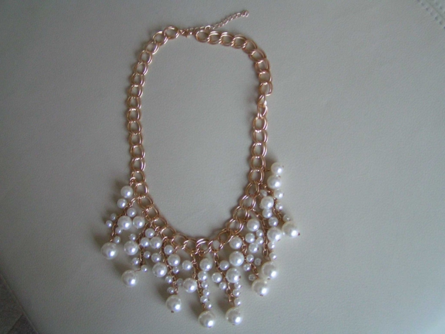 3-reihige Perlenkette Collier Kette große Perlen grau NEU