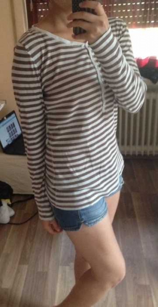 braun / beige gestreifter pulli