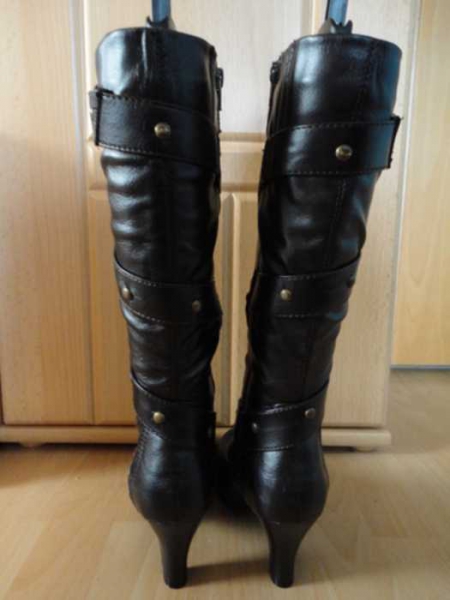 Dunkelbraune Leder Stiefel Blockabsatz Gr. 38 *NEU*