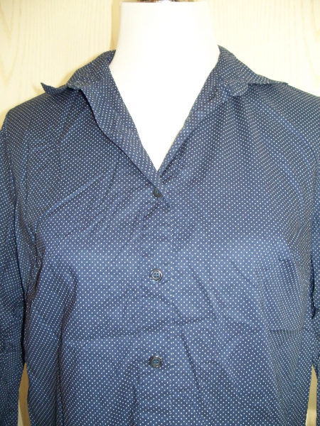 VINTAGE// Dunkelblaue Baumwollbluse mit weißen Punkten