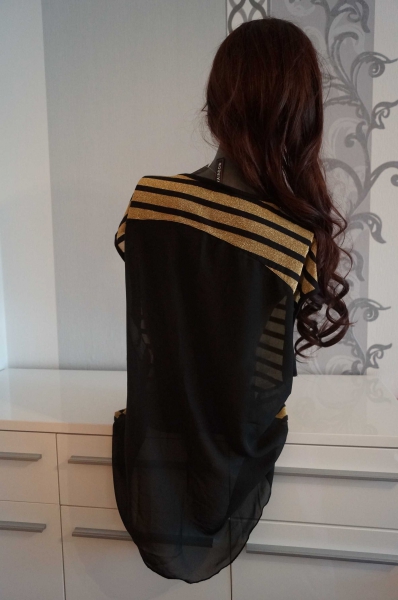 Langes Gold Schwarzes Oberteil Bluse glänzend 40 / 42 auch 44 Neu L XL