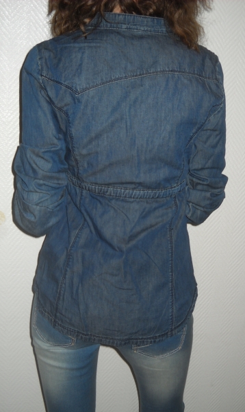 ONLY Jeanshemd Tunika Bluse blau jeansblau dunkel Langarm Biesen 34 36 XS S M