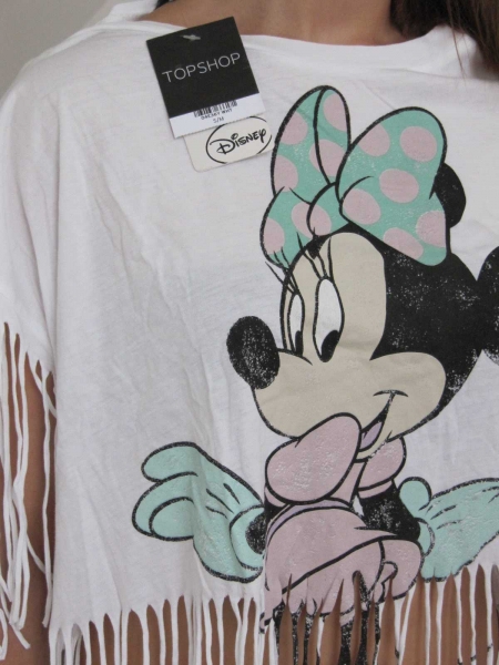 T-Shirt bauchfrei mit Fransen und Minnie Mouse Print 