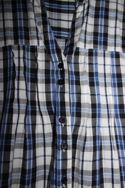 Blau Schwarz karierte Bluse 3/4 Ärmel