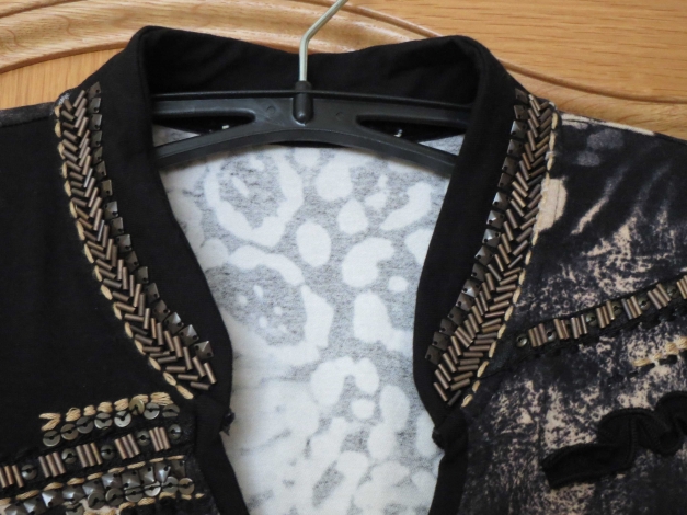 Shirt, Langarm, Gr.38/S, schwarz-beige, schick