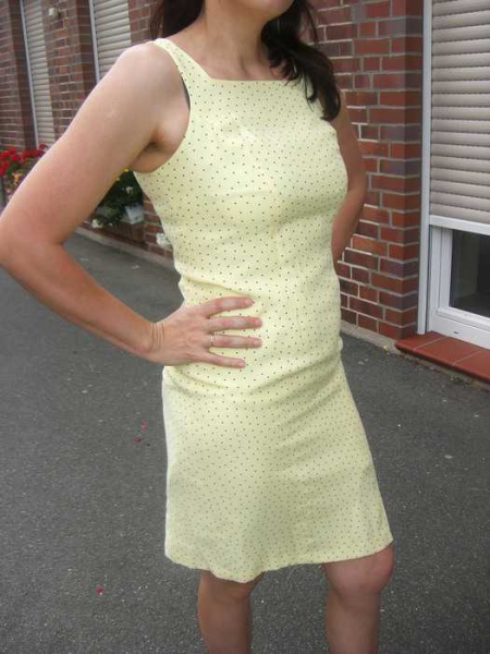 Etuikleid, Gelbes Sommer Kleid mit Punkten, 60 er Jahre look, , Abendkleid