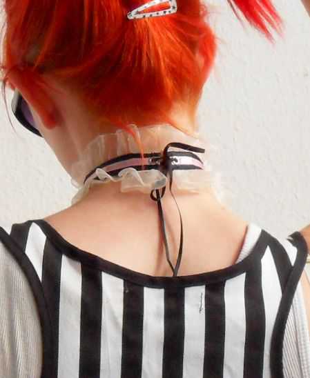 DIY cremeweiß rosa schwarzes Halsband Lolita mit Satinrose Rüschen