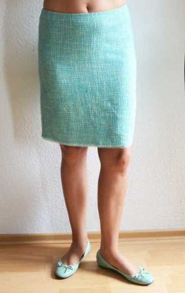 Hallhuber Boucle Rock türkis gelb weiß Neu Pencilskirt 38 S