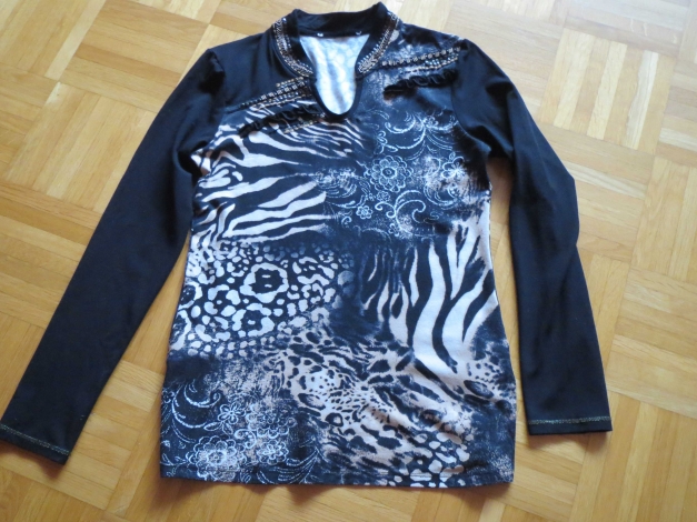 Shirt, Langarm, Gr.38/S, schwarz-beige, schick