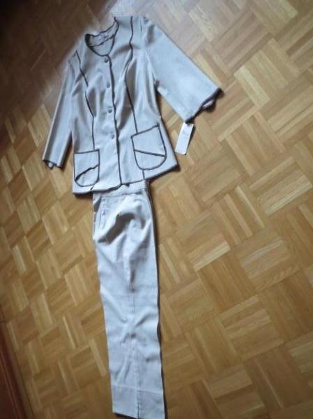 Blazer und Hose, 2-Teiler, Gr.42/44, Leinen, hellbeige, neu
