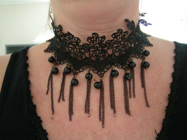 Kette Spitze Collier Halsband schwarz Gothic Burlesque Steampunk Barock Choker