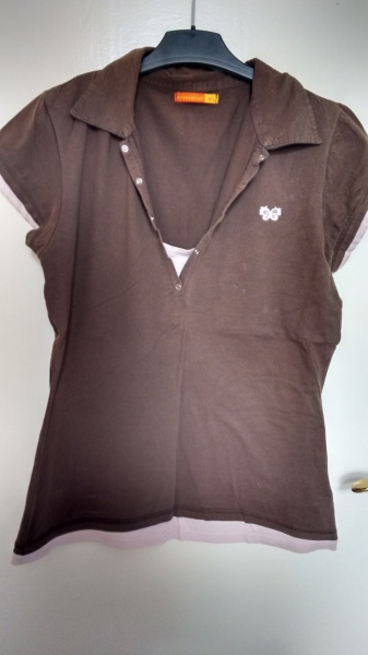 braunes Poloshirt mit rosa Details Gr. M