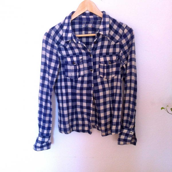 Blau weiß karierte Bluse Hemd