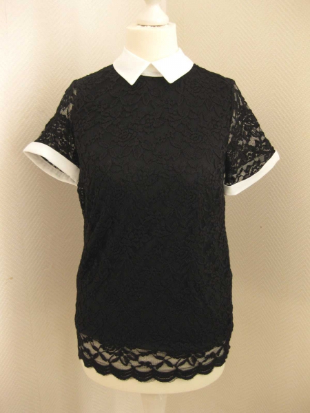 Primark Spitzentop Bubikragen schwarz Gr. 6 (32-34) *NEU mit Etikett*