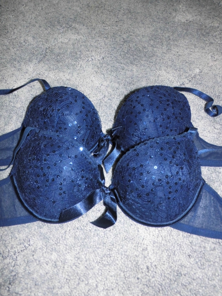 Pailletten-BH-Set Push-up blau-grau-rot