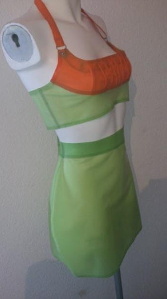 Latex Top und Rock orange grün Fetisch Kitsch