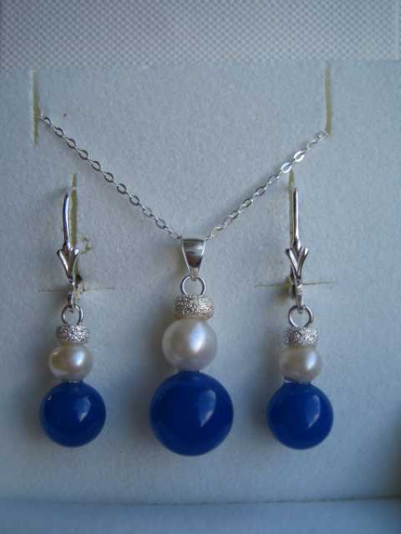 Ohrringe Blau Achat Süßwasserperle 925er Silber