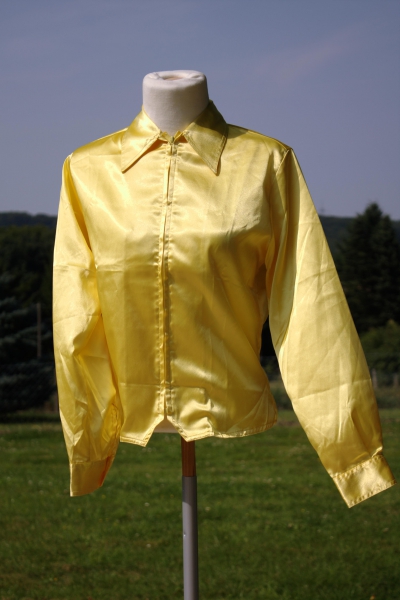 Bluse Reissverschluss vintage 90er Sisley gelb Glanz glänzend