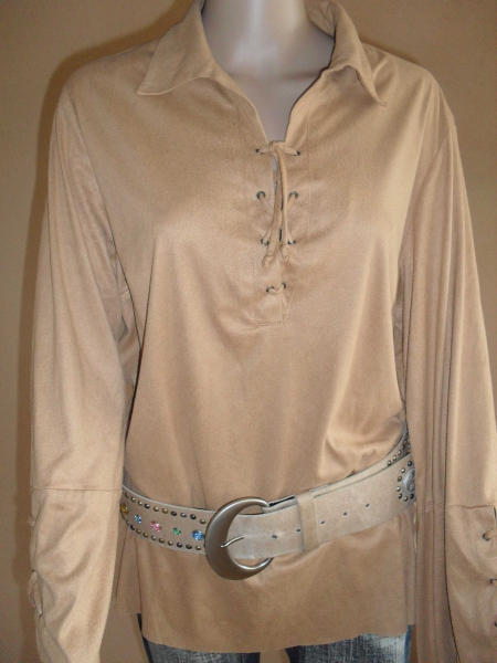 waschwildleder langarm Bluse/ Shirt beige Gr 40