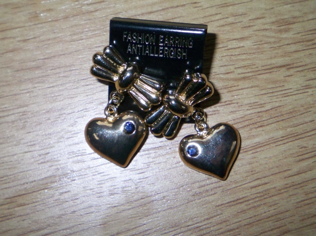 Ohrringe Stecker Schleife Herz blauer Glitzerstein NEU