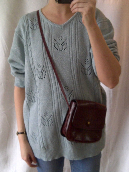 Glitzer Pulli true vintage Oversize Lochmuster türkis