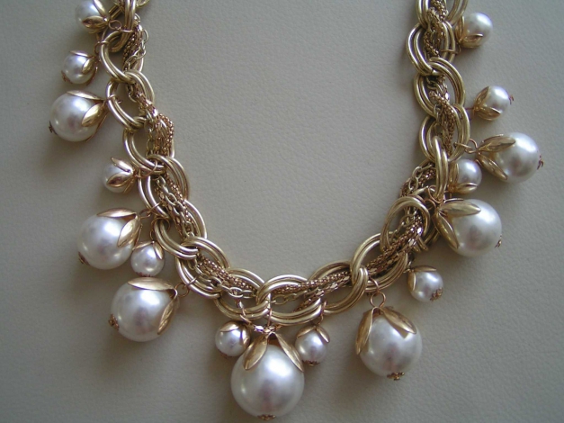 Elegante  XXL Statement Blogger Perlen Kette Perlenkette Collier Neu