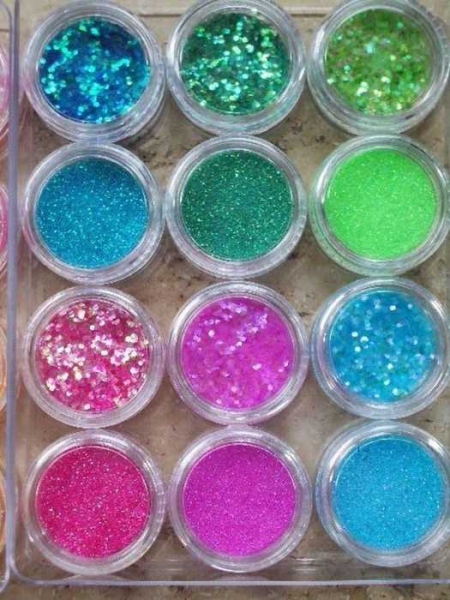 24 Nail Art Döschen   Glitter Puder und Hexagons   Neu!