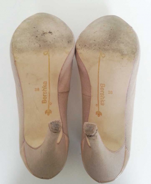 Bershka nudefarbene Highheels/Pumps aus Stoff und Lack Gr. 38
