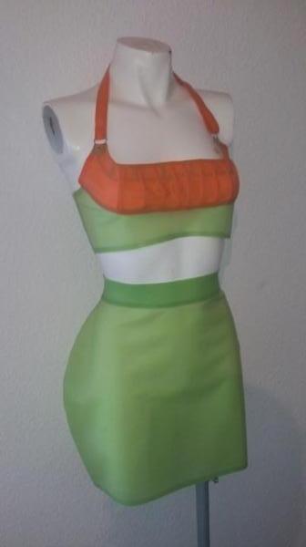 Latex Top und Rock orange grün Fetisch Kitsch