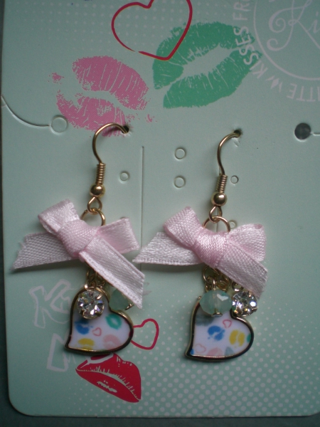 süße Mädchen-Ohrhänger (Modeschmuck) goldfarben + hellbunt / NEU