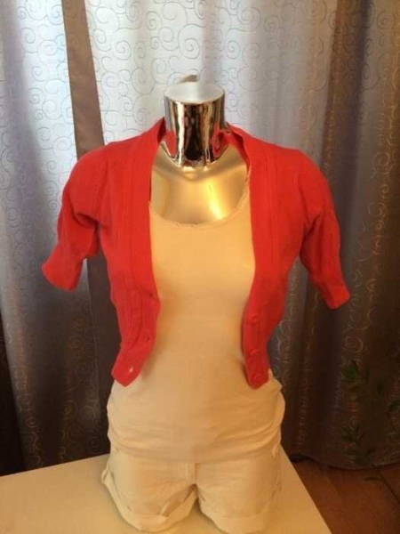 Kurzer Strick Cardigan Bolero in Rot Korall Neu Gr. XS / 34