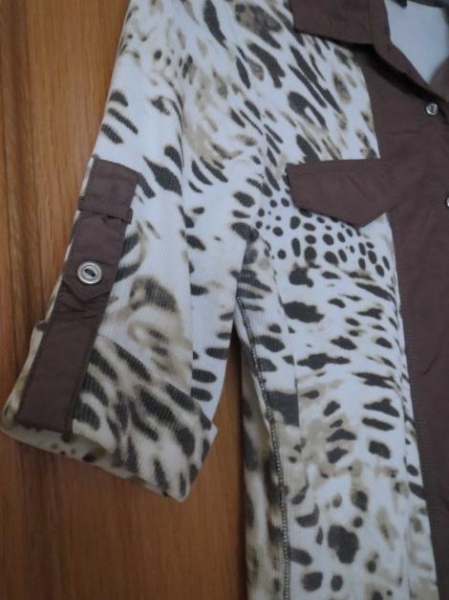 Bluse,Kurzarm,braun-weiß-khaki,neu