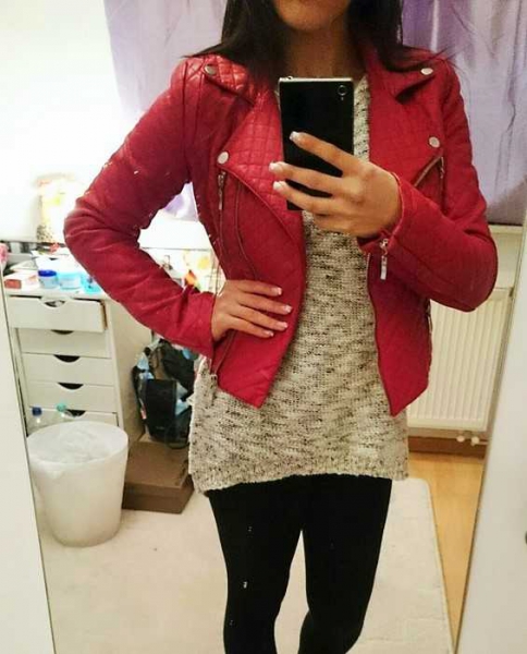 Bikerjacke / Lederiminat / rot