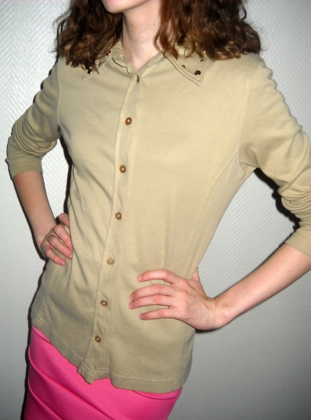 Nieten Studs Kragen Bluse Cardigan Jacke Esprit beige Langarm Baumwolle 34 36 38 XS S M