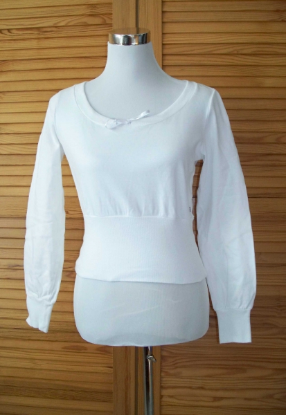 MELROSE// Weißes Langarm-Shirt mit breitem Bund Gr. 36/ 38