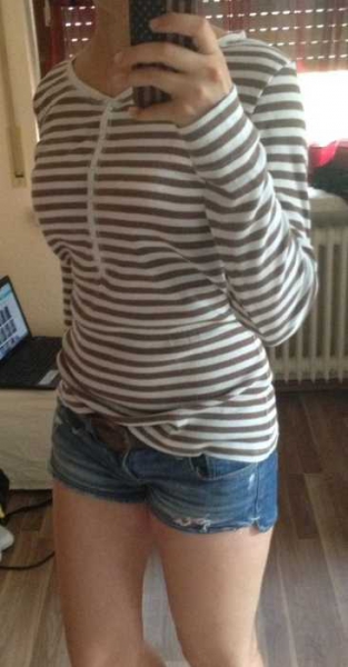 braun / beige gestreifter pulli