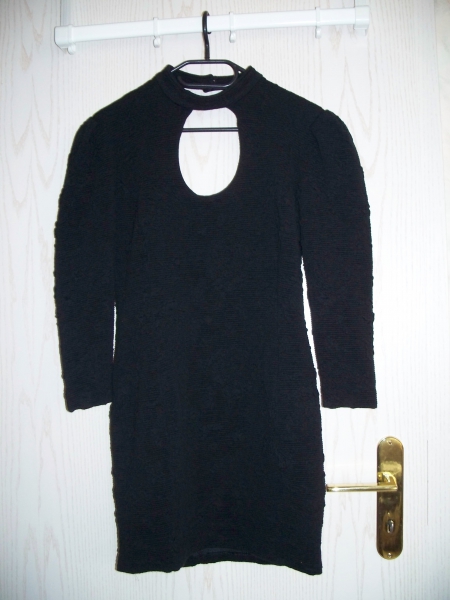 VINTAGE// Schwarzes 80er-Kleid mit Ballonärmeln und großem Rückenausschnitt (Kostüm/ Schneidern)