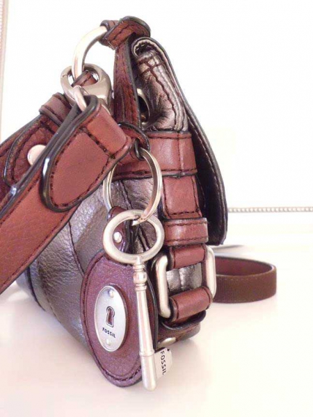 Fossil Tasche * braun silber * Handtasche Echtleder * mittelgroß * Umhängetasche