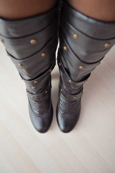 Dunkelbraune Leder Stiefel Blockabsatz Gr. 38 *NEU*