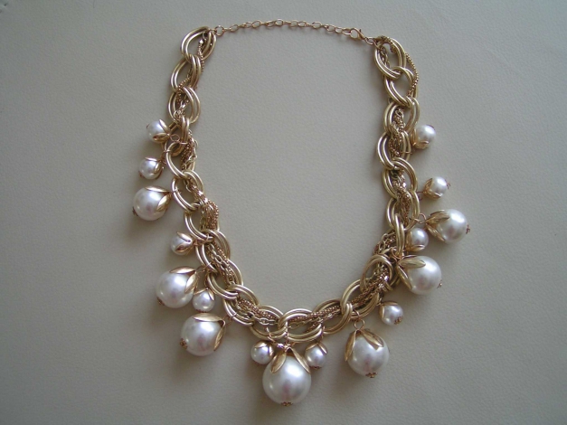 Elegante  XXL Statement Blogger Perlen Kette Perlenkette Collier Neu